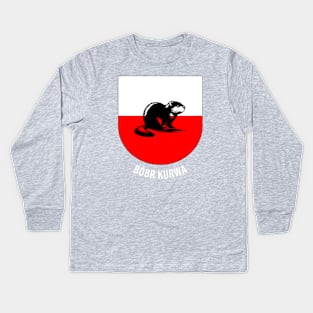 Funny Polish Internet Meme Bobr Bober Kurwa Beaver Poland Flag Kids Long Sleeve T-Shirt